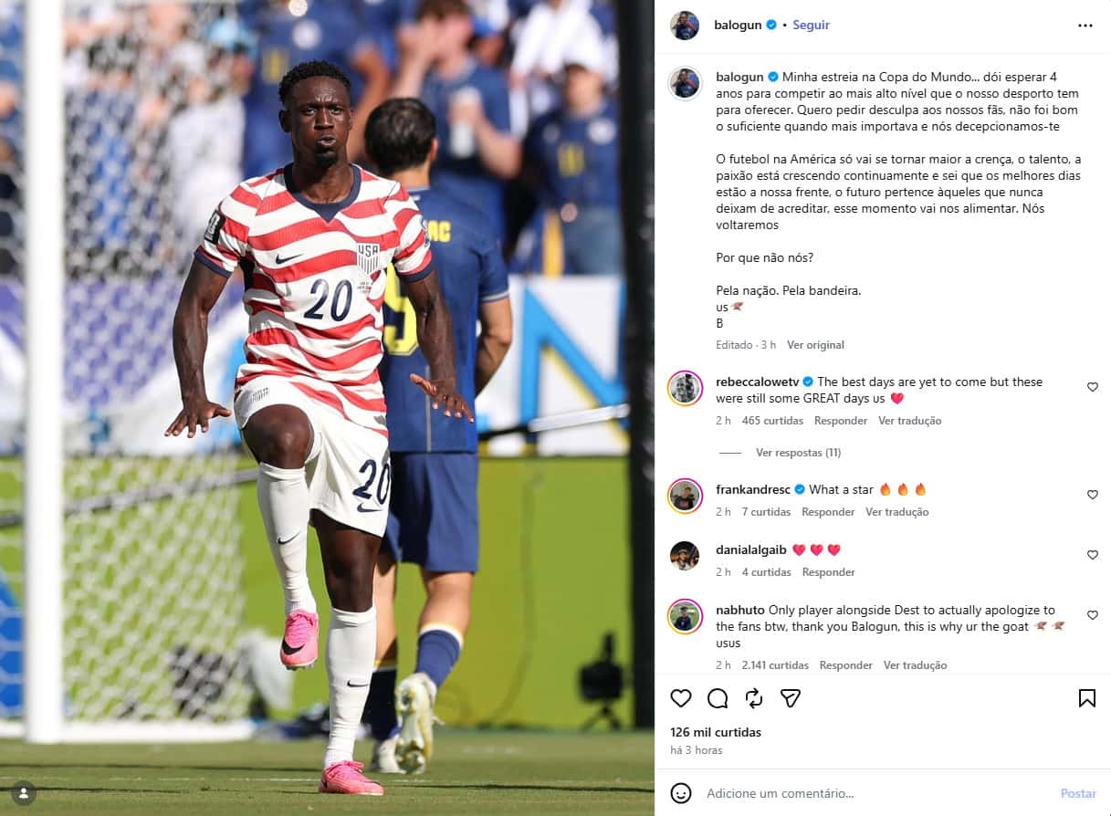Polêmica na Copa: Fifa anula cartão de Balogun após pressão de Trump